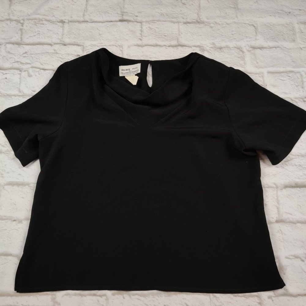 Vintage Da-Rue Draper's and Damon's petite womens blouse cowl neck black sz 10P